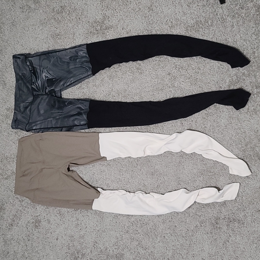 Lot 2 Alo Yoga Goddess Leggings Camel/Ivory and Marble/Black Medium - Picture 2 of 11